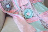 Baby Girl Quilt, Baby Girl Rag Quilt, Floral Crib Bedding, Light Pink and Mint Green Baby Rag Quilt - A Vision to Remember