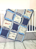 Airplane Quilt Baby Rag Quilt, Boy Crib Bedding Set, Baby Shower Git