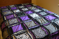 Purple Gothic Bedding, Queen Size Quilt for Sale, Black and White Homemade Quilts