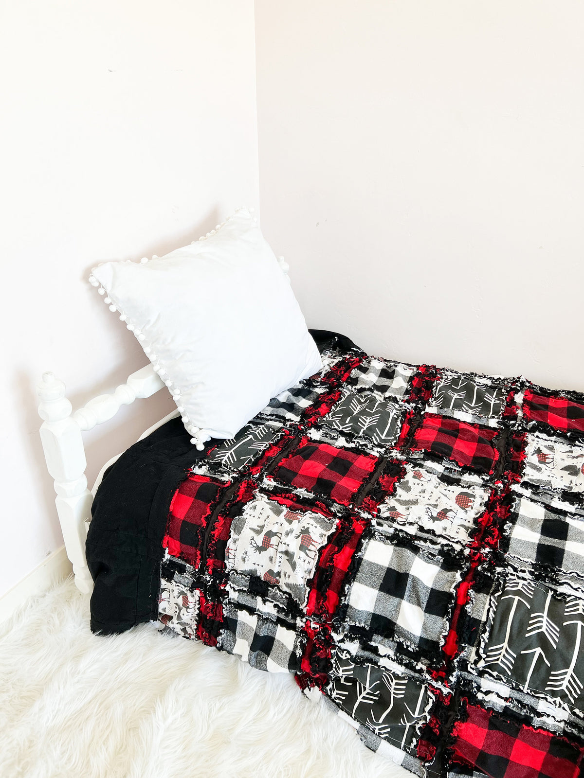 Black & White Buffalo Plaid Rag Quilt – Toddler to Queen Size Neutral Bedding - A Vision to Remember