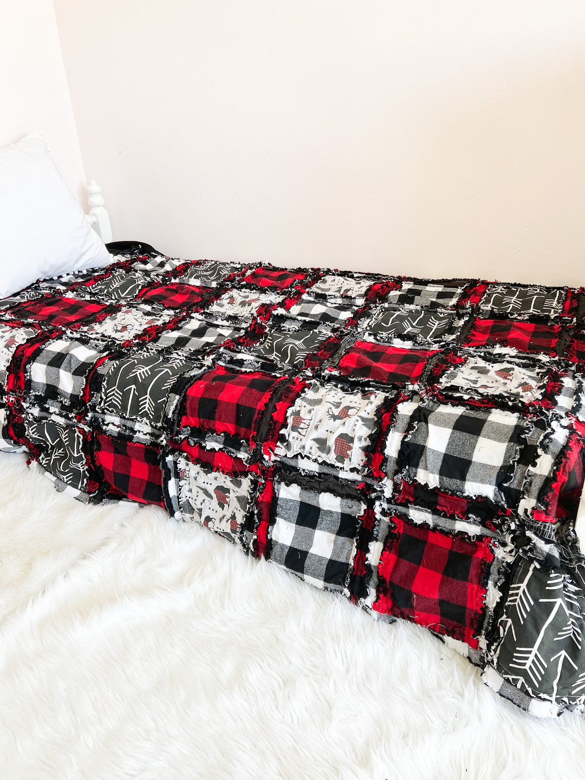 Black & White Buffalo Plaid Rag Quilt – Toddler to Queen Size Neutral Bedding - A Vision to Remember