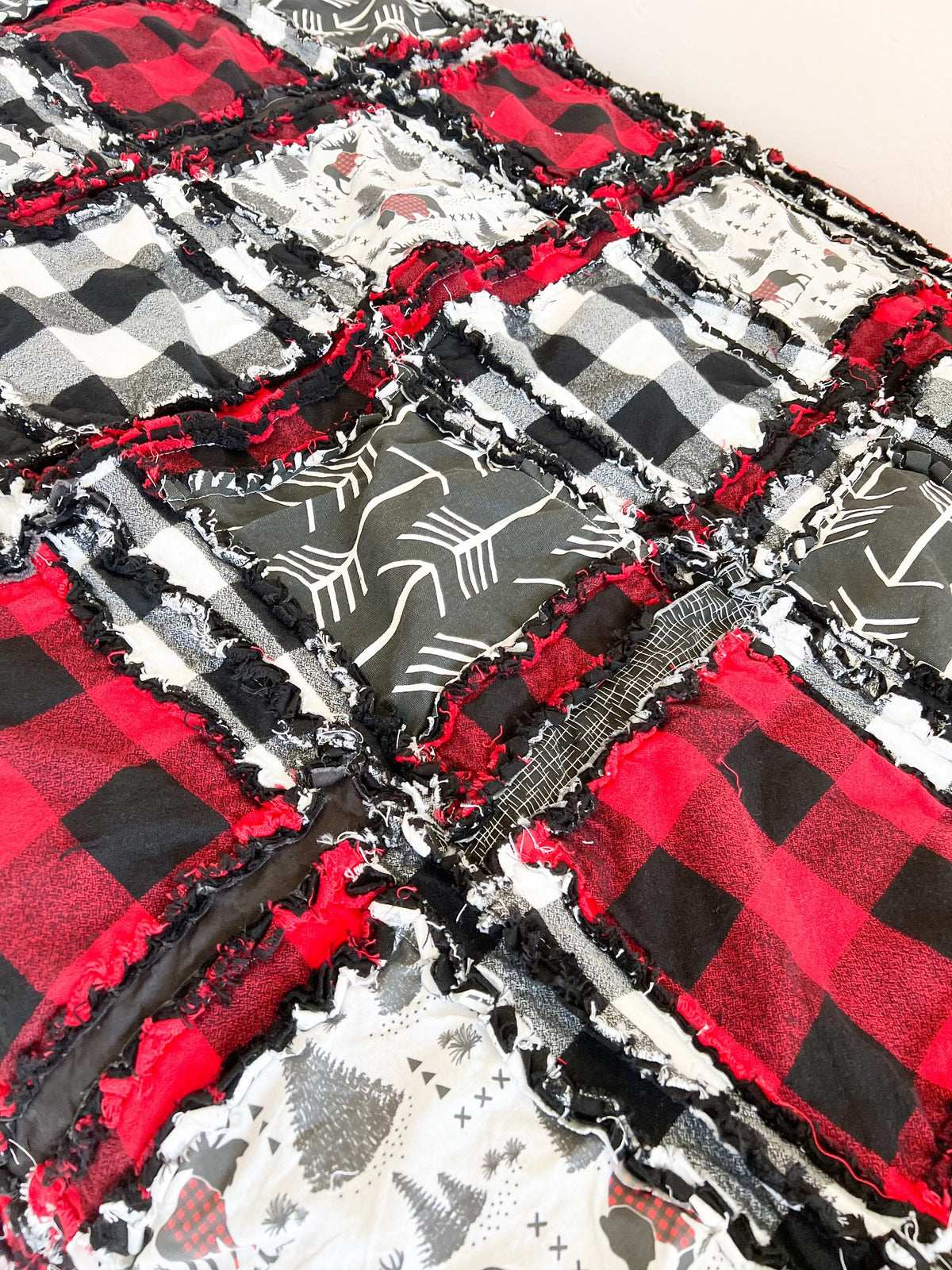 Black & White Buffalo Plaid Rag Quilt – Toddler to Queen Size Neutral Bedding - A Vision to Remember