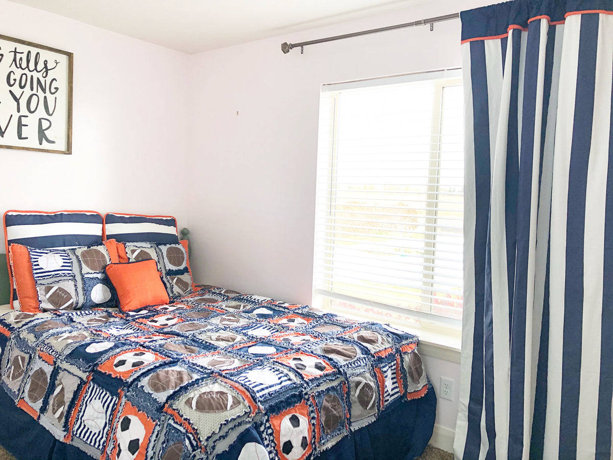 Sports Theme Rag Quilt – Twin Size Handmade Bedding for Boys Bedroom - A Vision to Remember