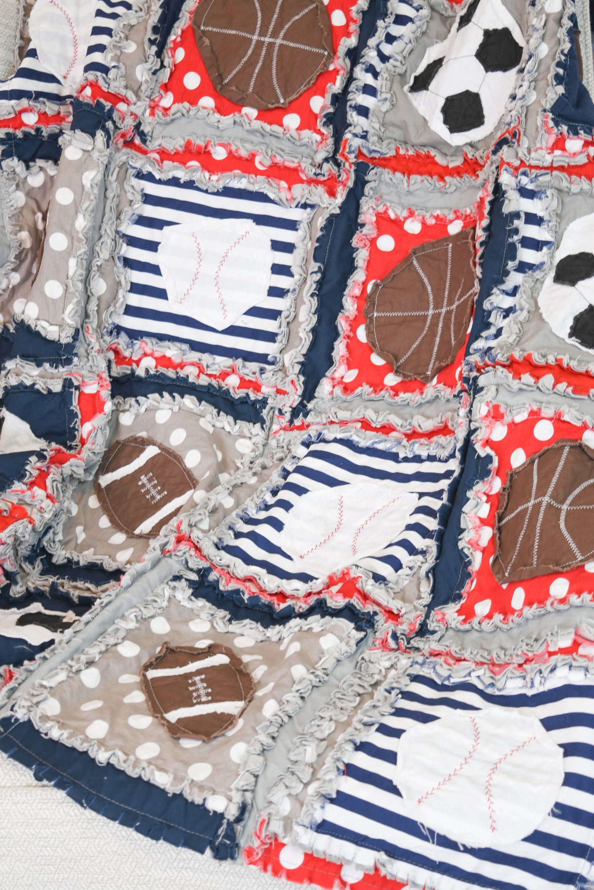 Football, Baseball & Basketball Rag Quilt – Sports Crib to Twin Bedding for Boys - A Vision to Remember