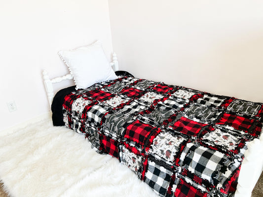 Black & White Buffalo Plaid Rag Quilt – Toddler to Queen Size Neutral Bedding - A Vision to Remember
