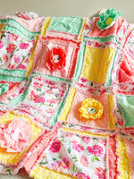 Flower Pink Crib Bedding Girl Baby Blanket, Baby Girl Rag Quilt, Homemade Quilts Baby Nursery Decor, Baby Girl
