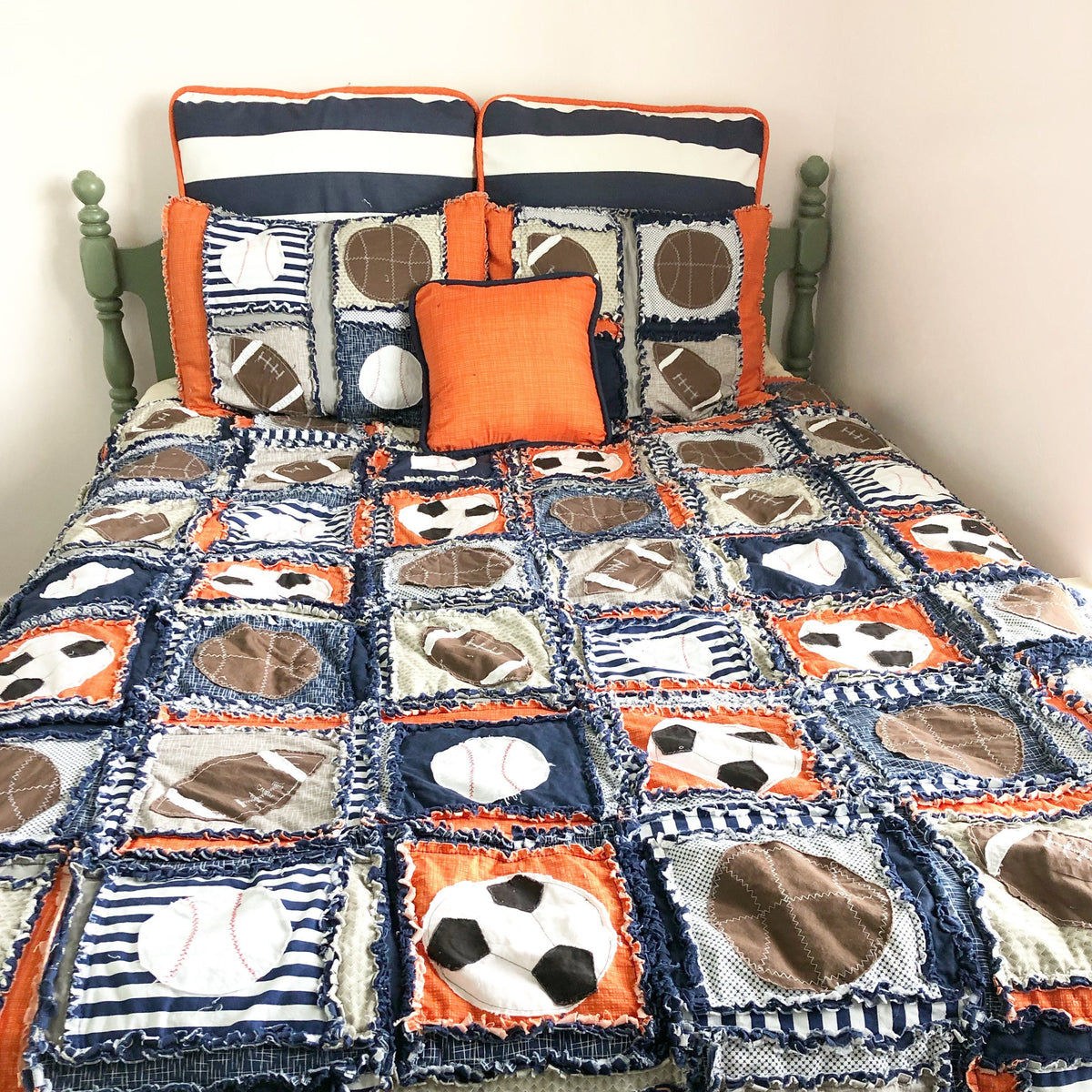 Sports Theme Rag Quilt – Twin Size Handmade Bedding for Boys Bedroom - A Vision to Remember