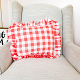 Coral Pink and White Buffalo Plaid Pillow, Ruffle Pillow Plus Other Colors, Gingham Pillows for Home