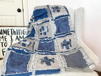 Airplane Quilt Baby Rag Quilt, Boy Crib Bedding, Navy Blue and Gray Baby Blanket, Mini Crib Quilt, and Crib Quilt for Boys
