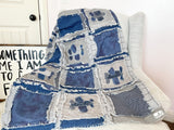 Airplane Quilt Baby Rag Quilt, Boy Crib Bedding, Navy Blue and Gray Baby Blanket, Mini Crib Quilt, and Crib Quilt for Boys