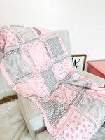 Shabby Baby Blanket Pink Crib Bedding, Baby Girl Rag Quilt, Patchwork Baby Quilt Floral Comforter Bed Spreads, Baby Girl