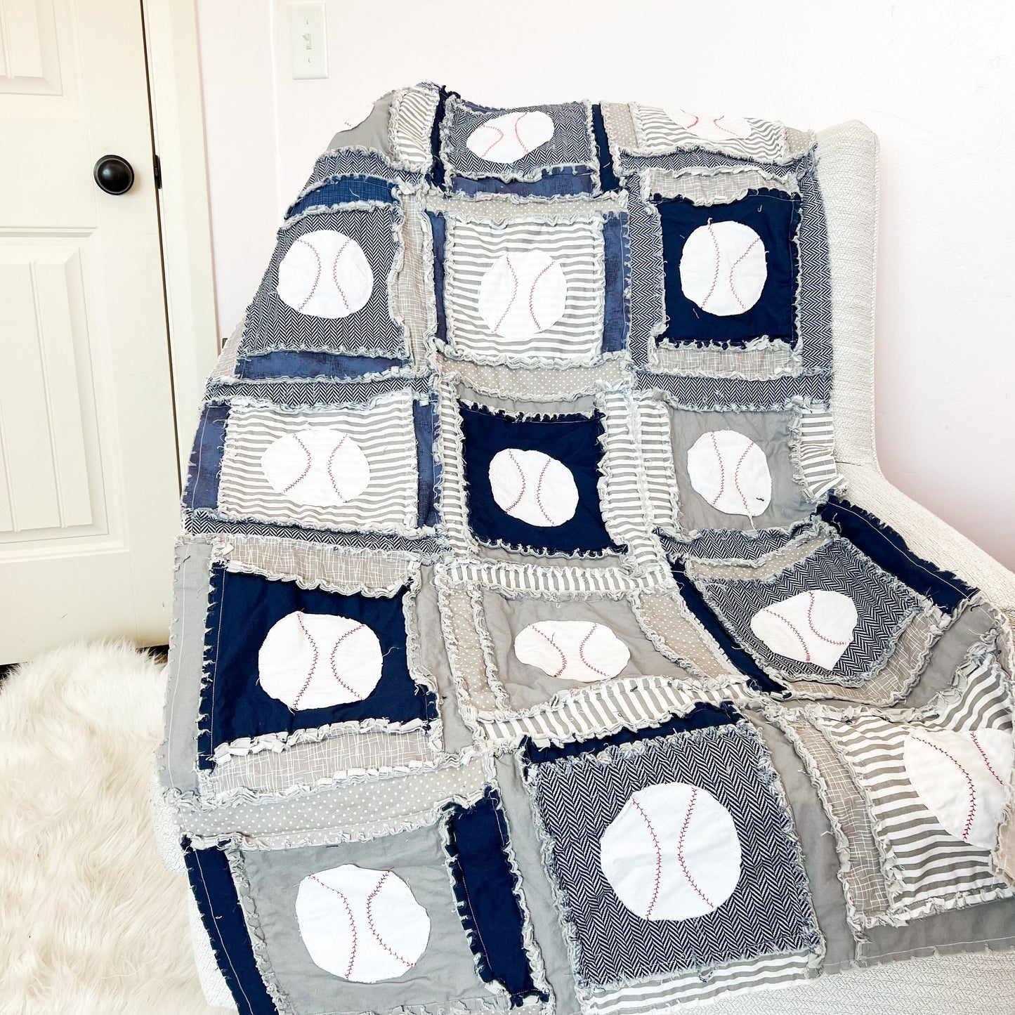 Baseball Sports Rag Quilt – Handmade Crib to Twin Size Bedding for Boys - A Vision to Remember