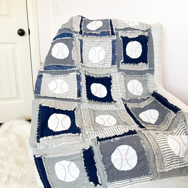 Baseball Quilt for Sale Handmade Boys Bedding, Sports Theme Rag Quilt, Twin Quilts to Sports Crib Bedding Set for Boys