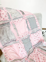 Shabby Baby Blanket Pink Crib Bedding, Baby Girl Rag Quilt, Patchwork Baby Quilt Floral Comforter Bed Spreads, Baby Girl