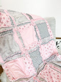 Shabby Baby Blanket Pink Crib Bedding, Baby Girl Rag Quilt, Patchwork Baby Quilt Floral Comforter Bed Spreads, Baby Girl