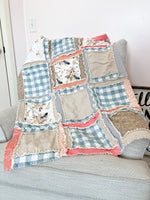 Deer Baby Girl Rag Quilt Woodland Theme, Girls Quick Ship Quilts, Tan Peach Boho Mini Crib Bedding for Girls