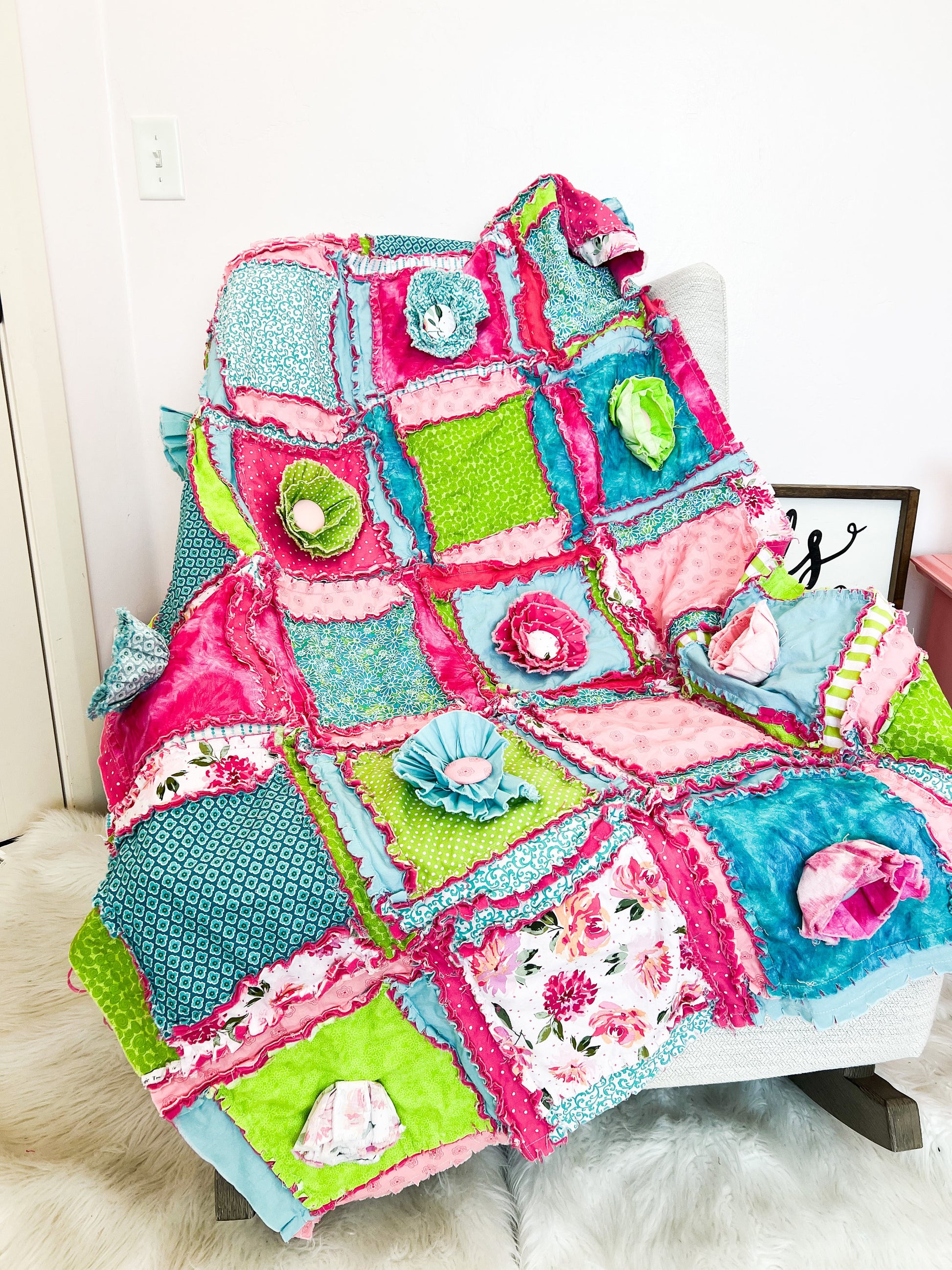 Pink Quilt for Toddler Baby Rag Quilt for Sale, Big Handmade Rag Quilts, Teen Girl Queen Size Bedding for Girls - A Vision to Remember