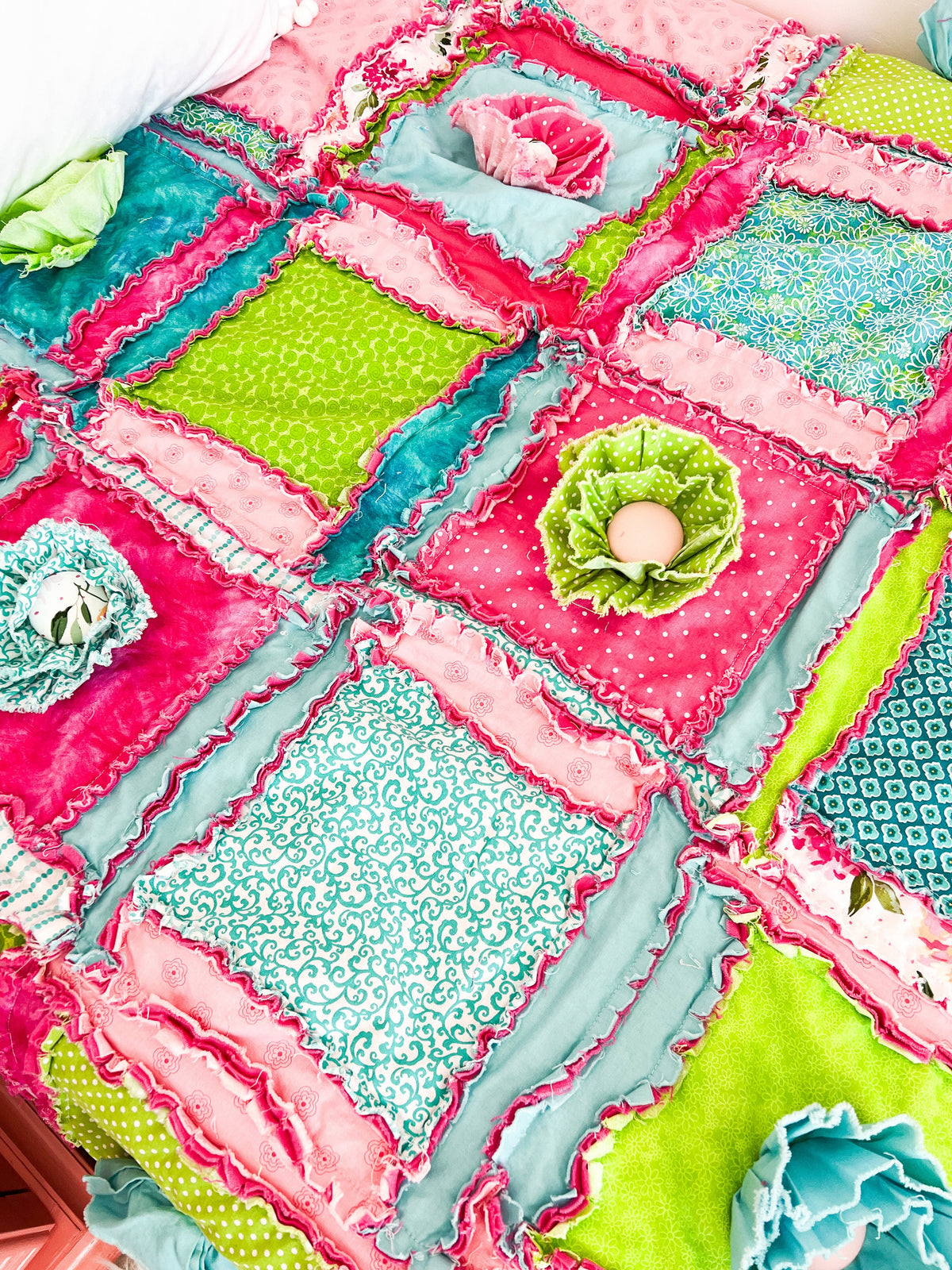 Hot Pink & Turquoise Rag Quilt – Twin Size Bright Bedding for Teen Girls - A Vision to Remember
