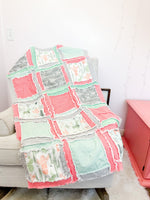 Llama Blanket Cactus Crib Bedding Sets, Baby Girl Quilts, Baby Blanket to Twin Bedspread Sizes Available for Girl