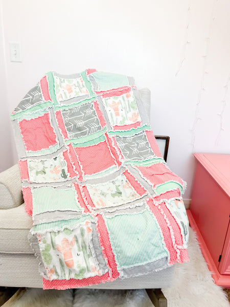 Llama Blanket Cactus Crib Bedding Sets, Baby Girl Quilts, Baby Blanket to Twin Bedspread Sizes Available for Girl