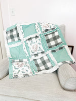 Elephant Blanket Baby Boy Rag Quilt, Elephant Quilts, Sage Green Crib Bedding Homemade Quilts for Boys