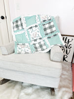 Elephant Blanket Baby Boy Rag Quilt, Elephant Quilts, Sage Green Crib Bedding Homemade Quilts for Boys