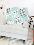 Elephant Blanket Baby Boy Rag Quilt, Elephant Quilts, Sage Green Crib Bedding Homemade Quilts for Boys