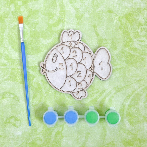 Fish Painting by Numbers, Craft Kits for Kids,  Unpainted Wood Make Your Own Sign Party Pack, Fishing Bulk Birthday Party Favor