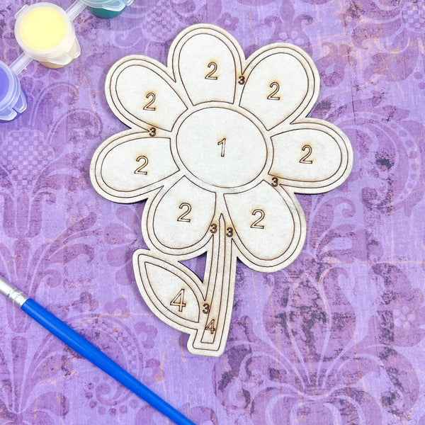 Flower Painting by Numbers, Craft Kits for Kids,  Unpainted Wood Make Your Own Sign, Flower Birthday Party Favor