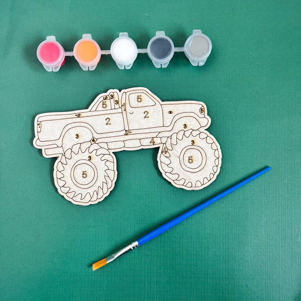 Pickup Painting by Numbers, Craft Kits for Kids,  Unpainted Wood Make Your Own Sign, Monster Truck Birthday Party Favor - A Vision to Remember