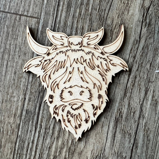Highland Cow with Bow Sign Unpainted Wood Farm Animals Make Your Own Sign, Do It Yourself Kit DIY Door Hanger - A Vision to Remember