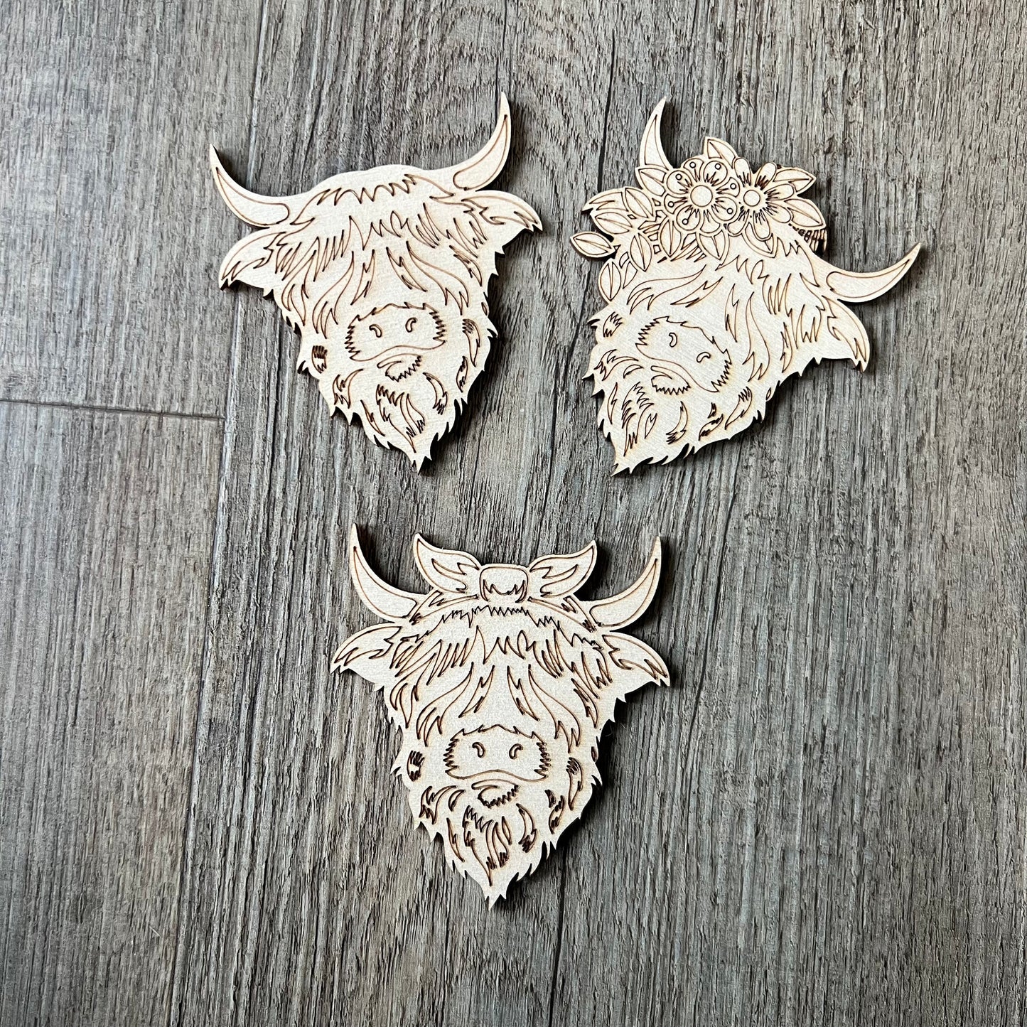 Highland Cow with Bow Sign Unpainted Wood Farm Animals Make Your Own Sign, Do It Yourself Kit DIY Door Hanger - A Vision to Remember