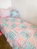Girl Rag Quilt Toddler Bedding | Twin Size Girls Quilt, Big Handmade Rag Quilts, Queen | Full | Double | King Size Pink Blue Quilt for Girls