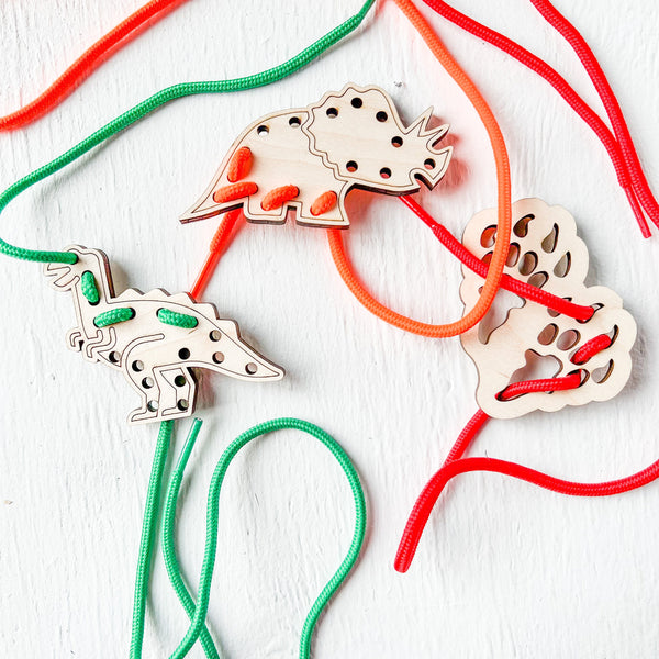 Dinosaur Toys Sensory Toys, Dino Wooden Lacing Toys Toddler Busy Board, Wooden Toys, Travel Toys