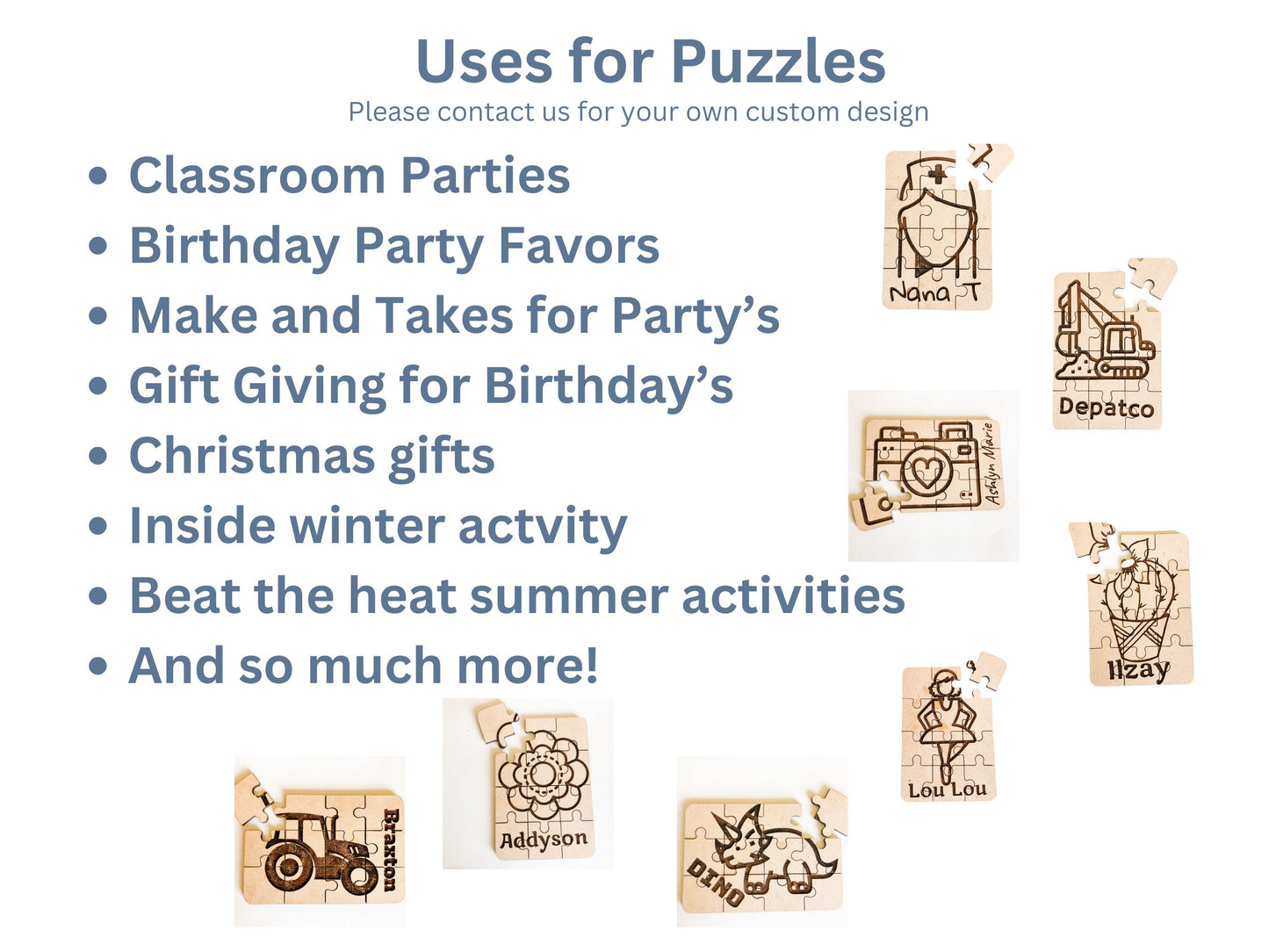 Dinosaur Personalized Small Wooden Puzzles Custom Game, Bulk Birthday Party Favor and Make and Take for Kids - A Vision to Remember