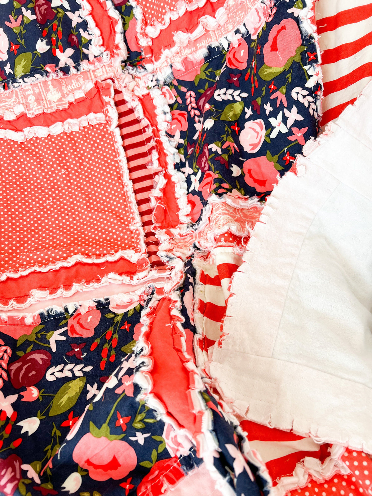 Floral Boho Rag Quilt for Sale, Girls Quick Ship Quilts, Coral Navy Blue Baby Girl Quilt for Sale Handmade for Girls - A Vision to Remember