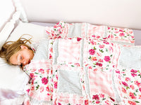 Flower Comforter Twin Bedspread and Toddler Bedding Girl, Big Handmade Rag Quilts, Quilted Bedspreads For Girls