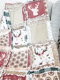 Deer Baby Girl Crib Size Quilt, Girl Quick Ship Quilts, Mauve Pink, Sage Green, Cream Tan Baby Crib Size Blanket for Girls