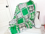 Deer Baby Rag Quilt Crib to Twin Size Bedding, Baby Boy Quilts, Green and Gray Flannel Baby Quilt for Boys