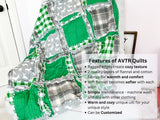Deer Baby Rag Quilt Crib to Twin Size Bedding, Baby Boy Quilts, Green and Gray Flannel Baby Quilt for Boys