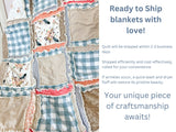 Deer Baby Girl Rag Quilt Woodland Theme, Girls Quick Ship Quilts, Tan Peach Boho Mini Crib Bedding for Girls