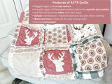 Deer Baby Girl Crib Size Quilt, Girl Quick Ship Quilts, Mauve Pink, Sage Green, Cream Tan Baby Crib Size Blanket for Girls