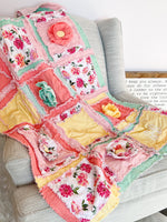 Flower Pink Crib Bedding Girl Baby Blanket, Baby Girl Rag Quilt, Homemade Quilts Baby Nursery Decor, Baby Girl