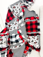Lumberjack Boy Rag Quilt for Crib to Twin Size Bedding, Baby Boy Quilts, Red and Black Flannel Baby Quilt for Boys