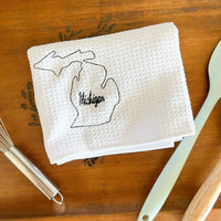 Michigan Gift Decorative Hand Towel, State Hand Towel, State Love Michigan Silhouette Kitchen Travel Gift for Women