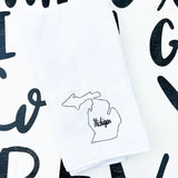 Michigan Gift Decorative Hand Towel, State Hand Towel, State Love Michigan Silhouette Kitchen Travel Gift for Women