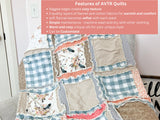 Deer Baby Girl Rag Quilt Woodland Theme, Girls Quick Ship Quilts, Tan Peach Boho Mini Crib Bedding for Girls