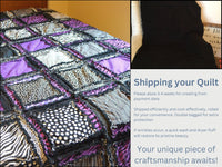 Purple and Black Rag Quilts for Sale, Big Handmade Rag Quilts, Baby Blanket to Twin Bedspread for Girls