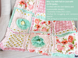 Gold Floral Baby Blanket and Toddler Bedding Girl, Baby Girl Quilts, Also Twin Size Quilts for Girls