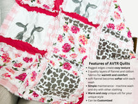 Cow Baby Blanket Pink Comforter Baby Girl Rag Quilt, Baby Girl Quilts, Floral Crib Bedding to Twin Bed Spread Size for Girls